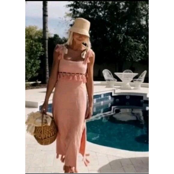 NWT Antonio Melani Nat Note Linen Maxi Dress Cece Tassel Women's 12 Pink NWI - Picture 6 of 16